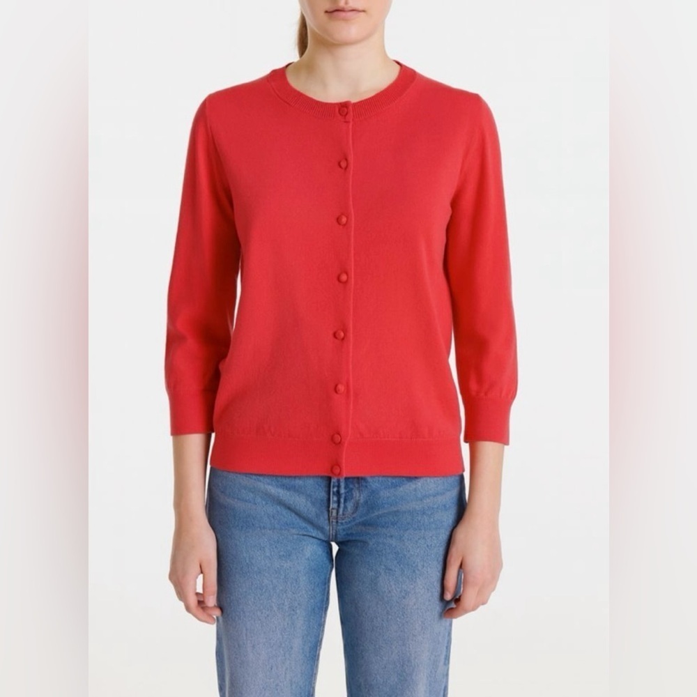 Talbots Sweater Button-Up Vibrant Red Cardigan 3/4 Sleeves Cotton Size M